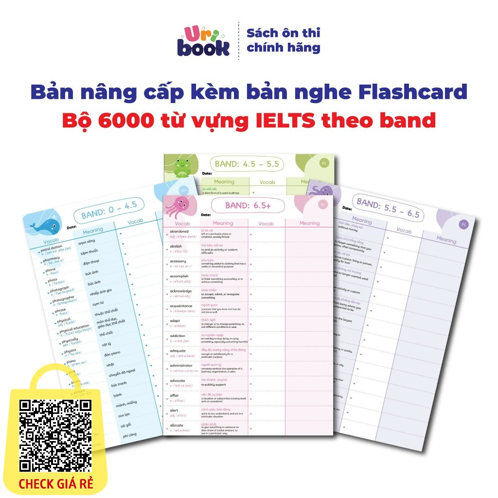 (Bản mới ver2) Bộ 6000 từ vựng IELTS theo band 0-4.5, 4.5-5.5, 5.5-6.5, 6.5+, dạng takenote dễ học dễ nhớ (CÓ FILE NGHE)