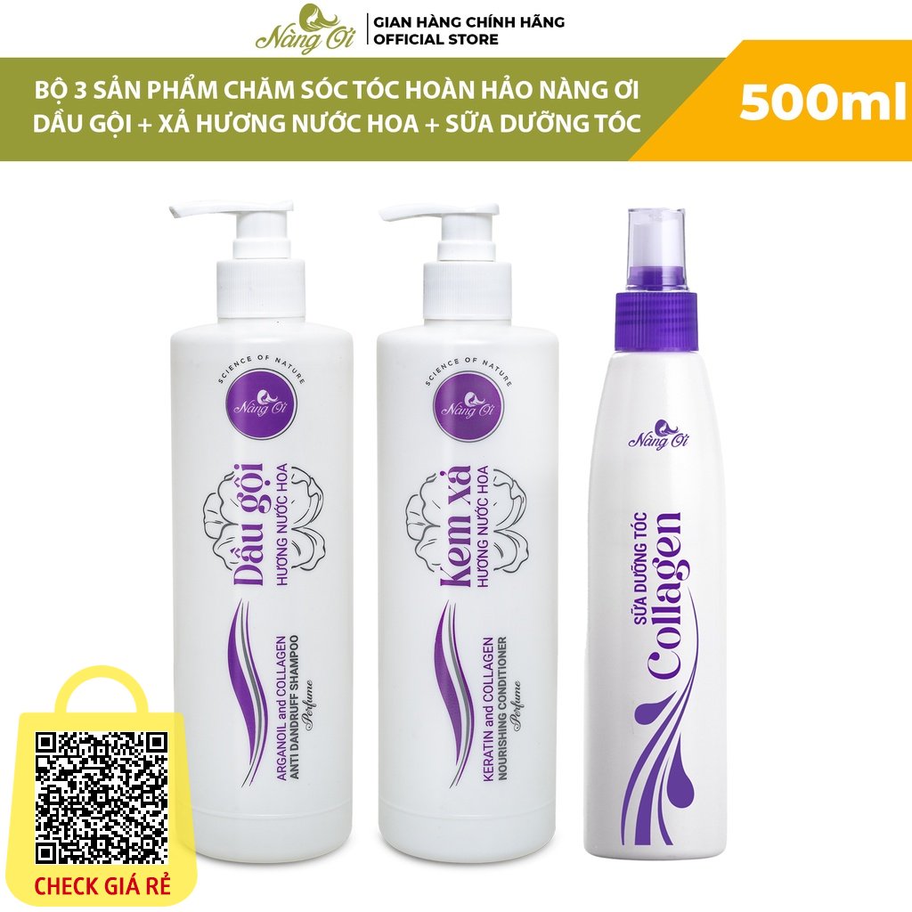 Bộ 3 Sản Phẩm Chăm Sóc Tóc Nàng Ơi Gồm Dầu Gội Hương Nước Hoa 500ml + Xả Hương Nước Hoa 500ml + Sữa Dưỡng Tóc 250ml