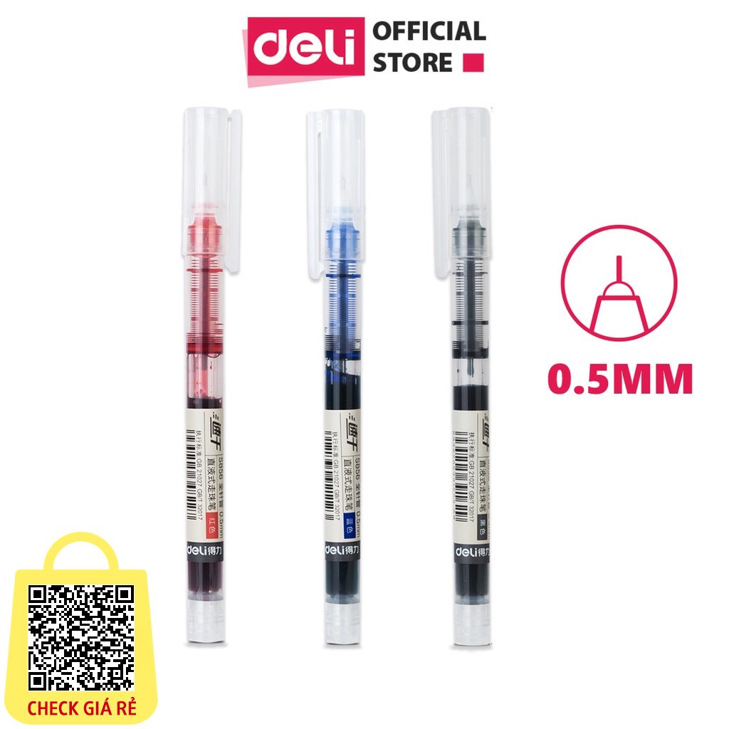 Bút bi nước văn phòng mực gel 0.5mm Deli màu đỏ nhanh khô viết thư pháp ống bút liền lâu hết mực S856