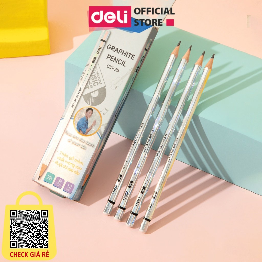 Bút Chì Gỗ 2B Deli Cao Cấp Viết Chì Học Sinh - Văn Phòng