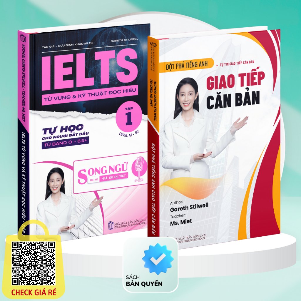 combo 2 cuon sach tu vung ielts band 6 5 ky thuat doc hieu va sach giao tiep can ban danh cho nguoi mat goc