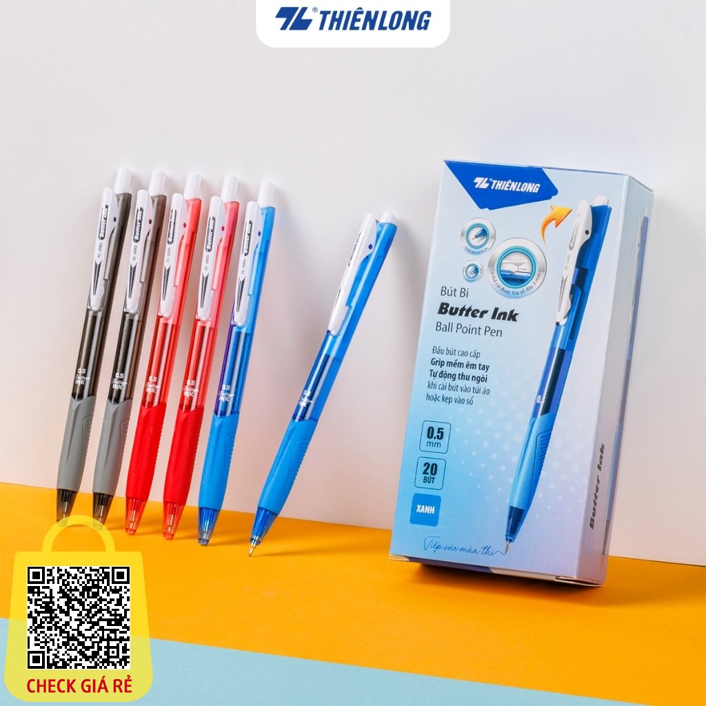 Combo 20 Bút bi Thiên Long TL-095 ngòi 0.5mm Bút bi mực xanh/đỏ/đen kiểu dáng hiện đại - nét đều trơn