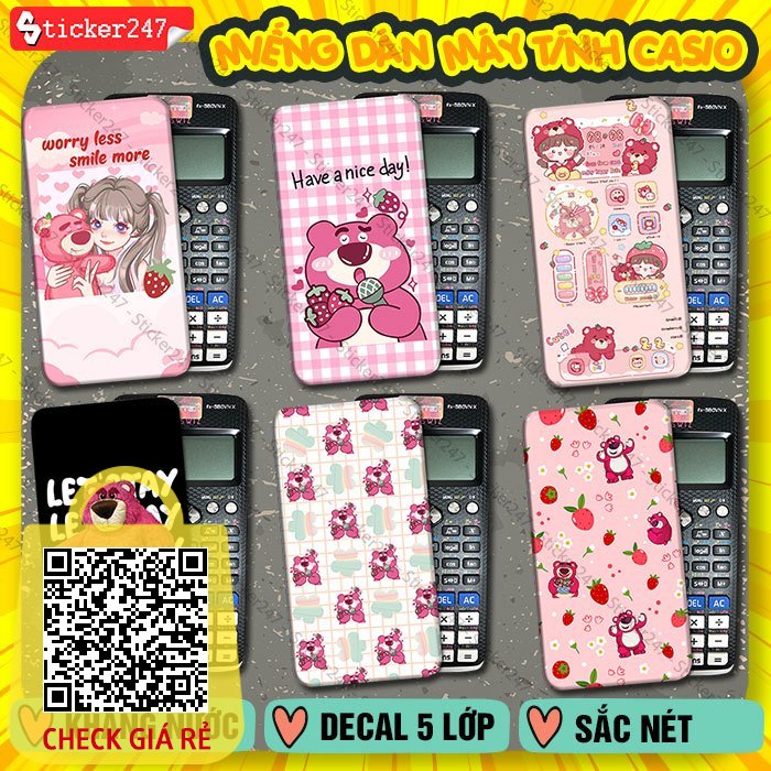 Dán Máy Tính Skin Gấu Dâu Casio 580 - Flexio - Vinacal, Miếng Dán Máy Tính 580 Gấu Dâu Lotso - Sticker Gấu Lotso