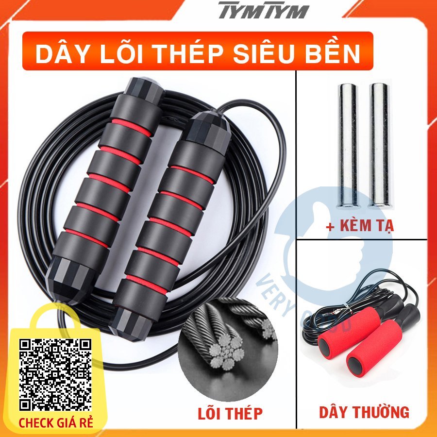 Dây nhảy giảm cân đốt mỡ bụng lõi thép đàn hồi có tạ 2.9m tập thể dục gym muay thái tại nhà fashion86_store