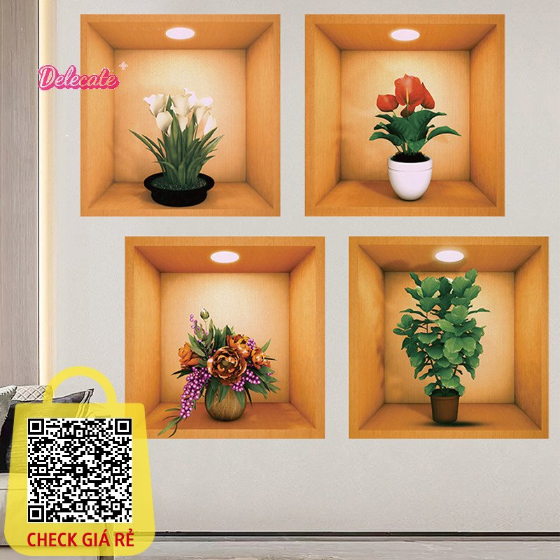 Delecate > Hình Minh Họa Trang Trí Miếng Dán Tường Tự Dính PVC Phòng Khách Tường Pediments Cây Hoa Dán Tường Đề Can Mới