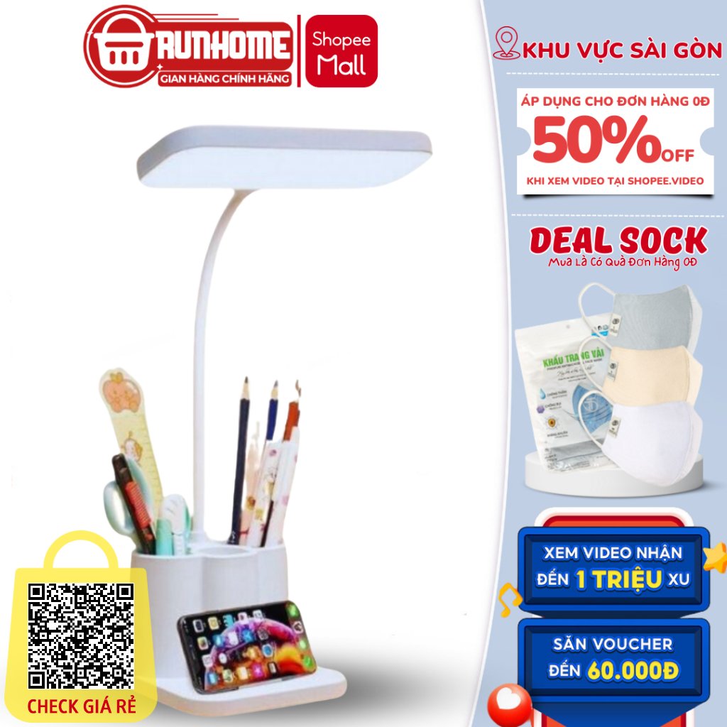 Đèn Học Chống Cận Runhome Thông Minh - Đèn Đọc Sách Decor Bàn Làm Việc Sạc Pin Cảm Ứng 3 Chế Độ Sáng - Bảo Hành 12 Tháng