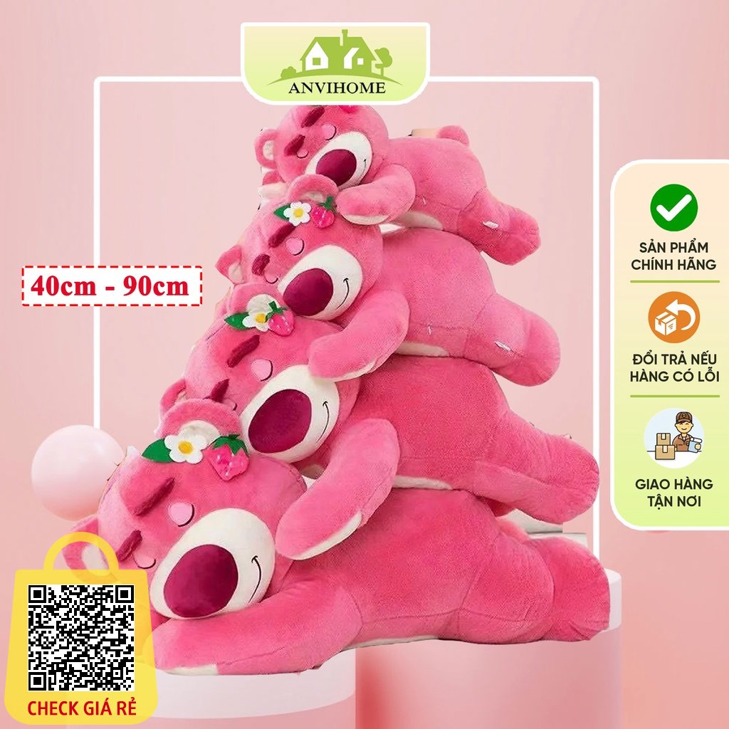 Gấu Bông Lotso Ngủ Tai Dâu ANVIHOME Nằm Ngủ Dễ Thương Cao Cấp các size 40cm- 55cm-70cm-90cm