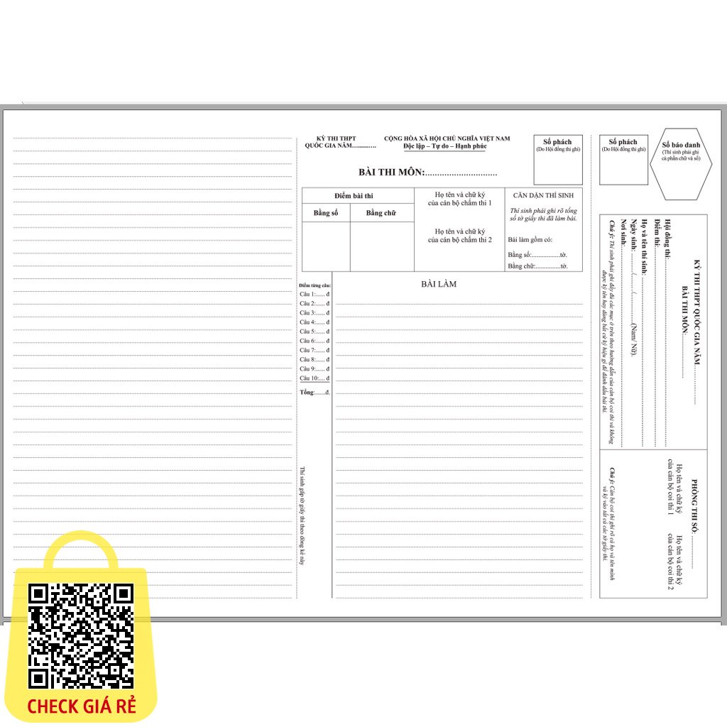 Giấy thi khổ A3 100 tờ Nhân Văn 60gsm (Phách ngang - Phách dọc)