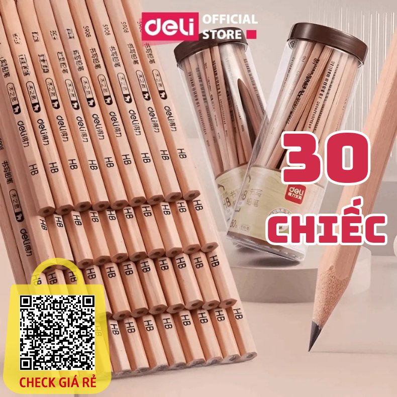 Hộp 30 bút chì HB 2B lục giác Deli Chì đen đậm đều nhạy với máy chấm thi An toàn luyện viết chữ vẽ mỹ thuật phác thảo