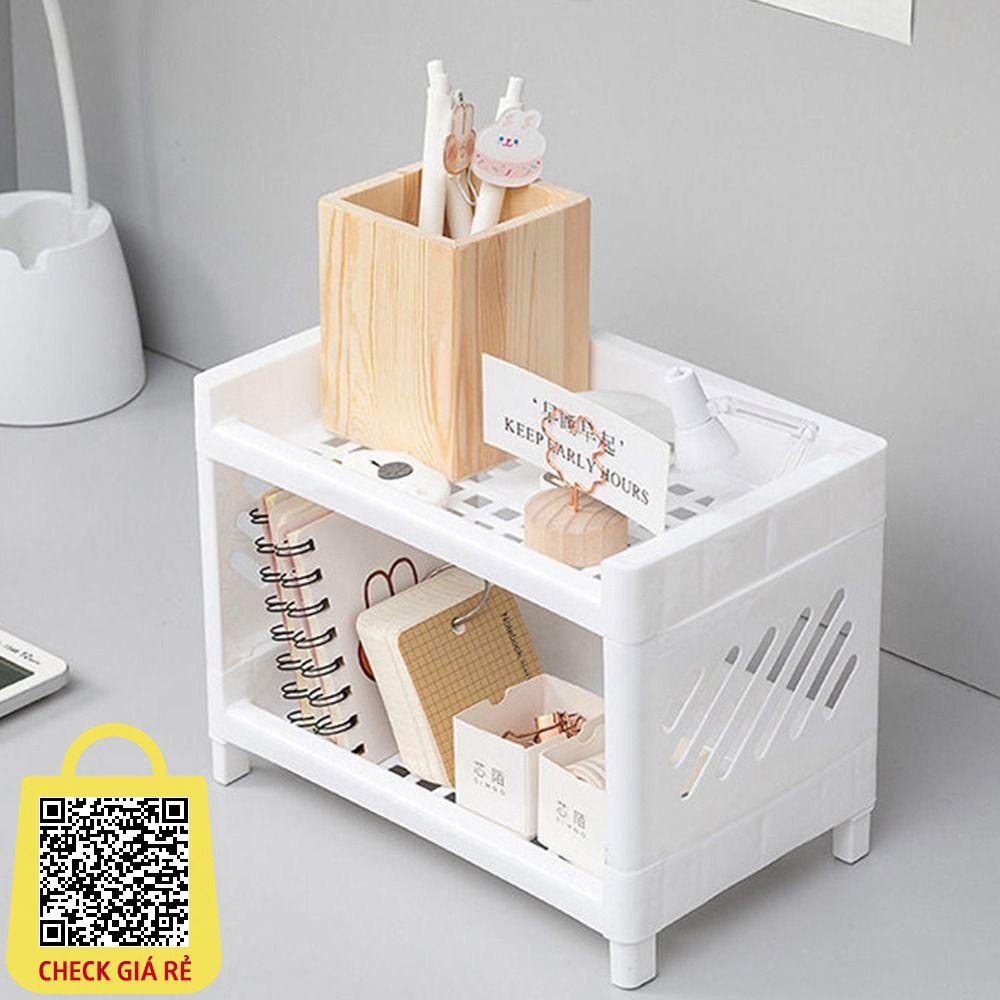 Kệ nhựa mini để bàn - giá để sách và phụ kiện 2 tầng để bàn có thể tháo rời - kích thước 24x15x17cm