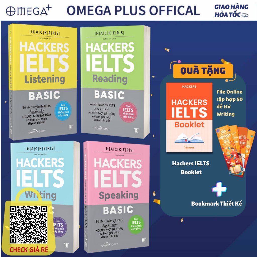 Lẻ/Combo Sách Hackers IELTS Basic Vững Nền Tảng Bứt Phá 7.0 IELTS (Reading+Listening+Writing+Speaking) Kèm App