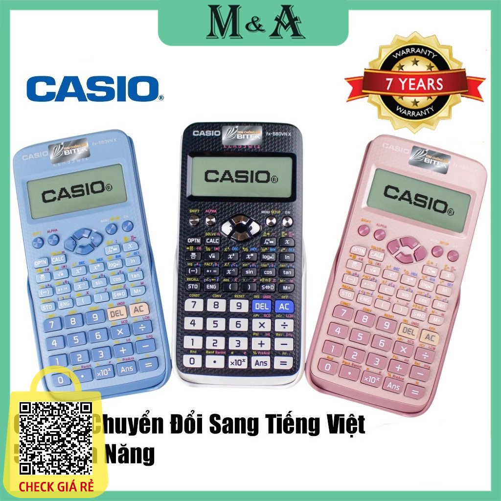 Máy Tính Casio FX 580VNX, Casio FX 570 VN Plus, FX- 570ES Plus, Máy Tính Học Sinh - Hàng Chính Hãng - Bảo Hành 12 Tháng