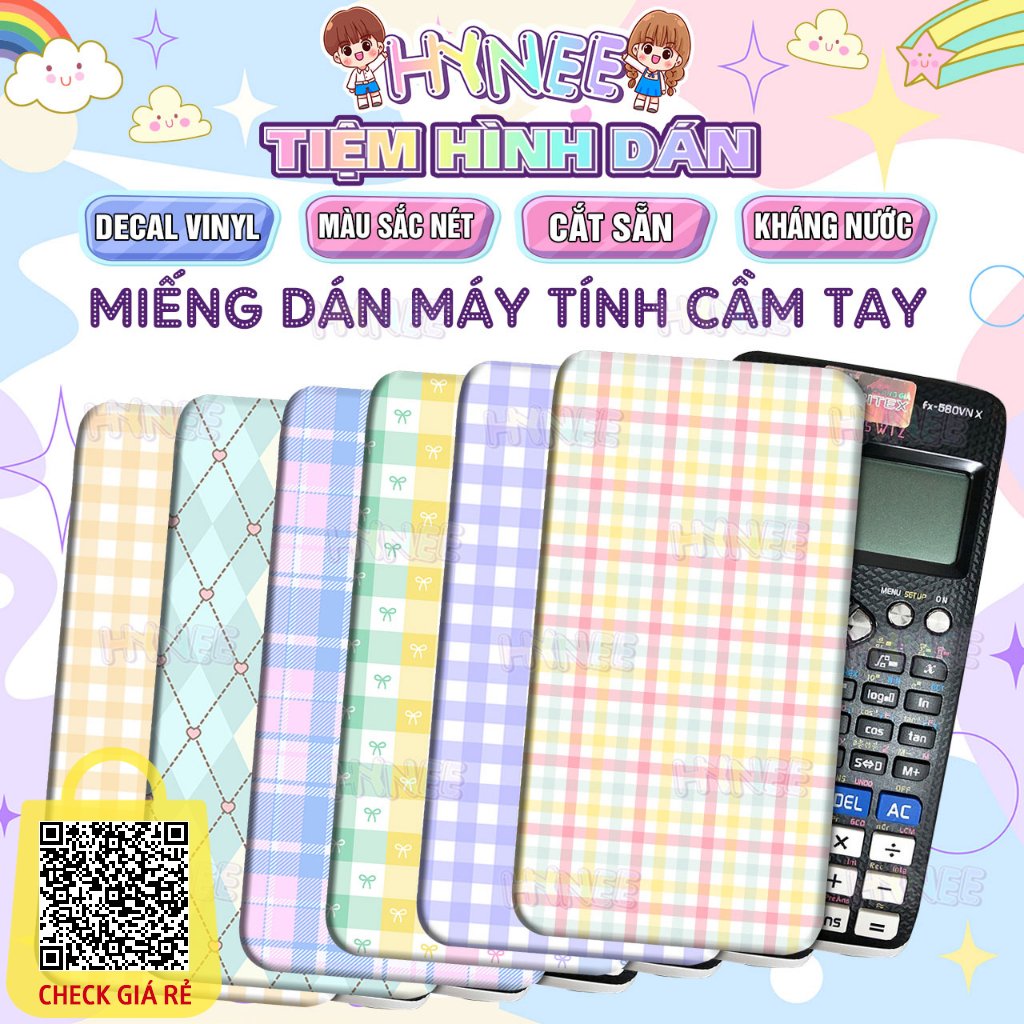 Miếng Dán Máy Tính Cầm Tay Màu Caro Pastel Kháng Nước - Skin Dán Máy Tính Cầm Tay Vinaca, Casio FX500 – FX570 – FX580