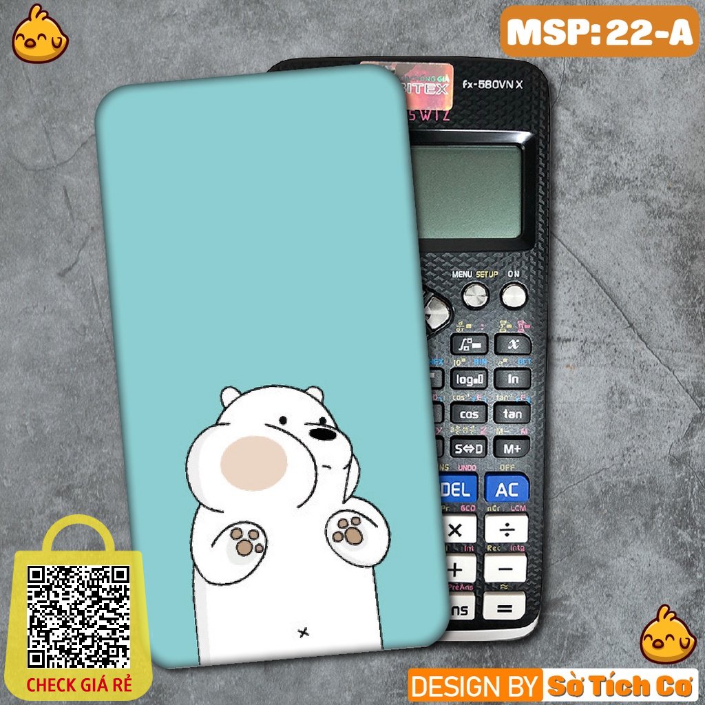 Miếng decal dán máy tính fx-570, fx-580, fx-880, Casio, Vinacal, hình We Bare Bear MSP: 22