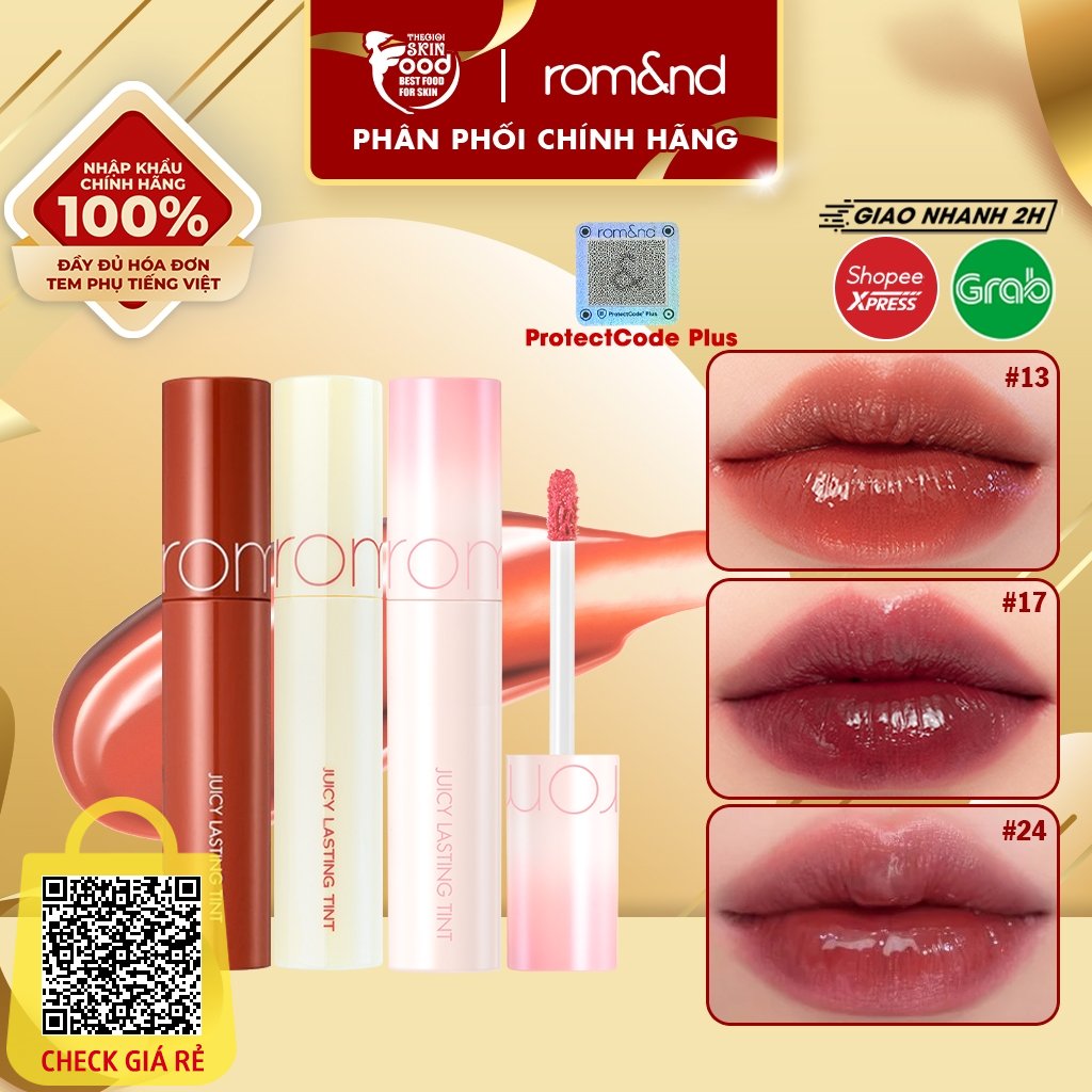 [NEW BARE] [31-33] Son Tint Bóng  Siêu Lì  Căng Mọng Hàn Quốc Romand Juicy Lasting Tint 5.5g (12 đỏ cherry, 13 nâu gạch)
