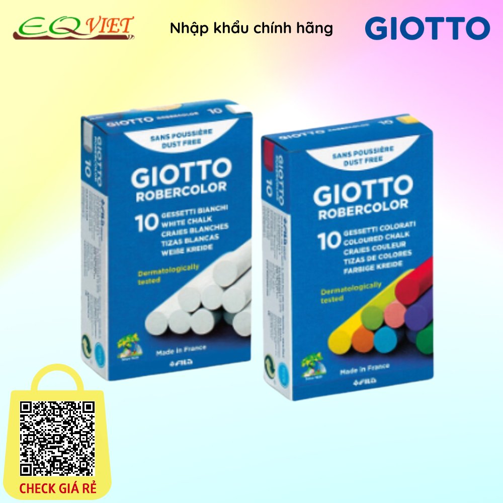 Phấn viết bảng không bụi nhập khẩu Pháp GIOTTO Robercolor 538700 538900 Trắng/màu Dành cho học sinh và giáo viên