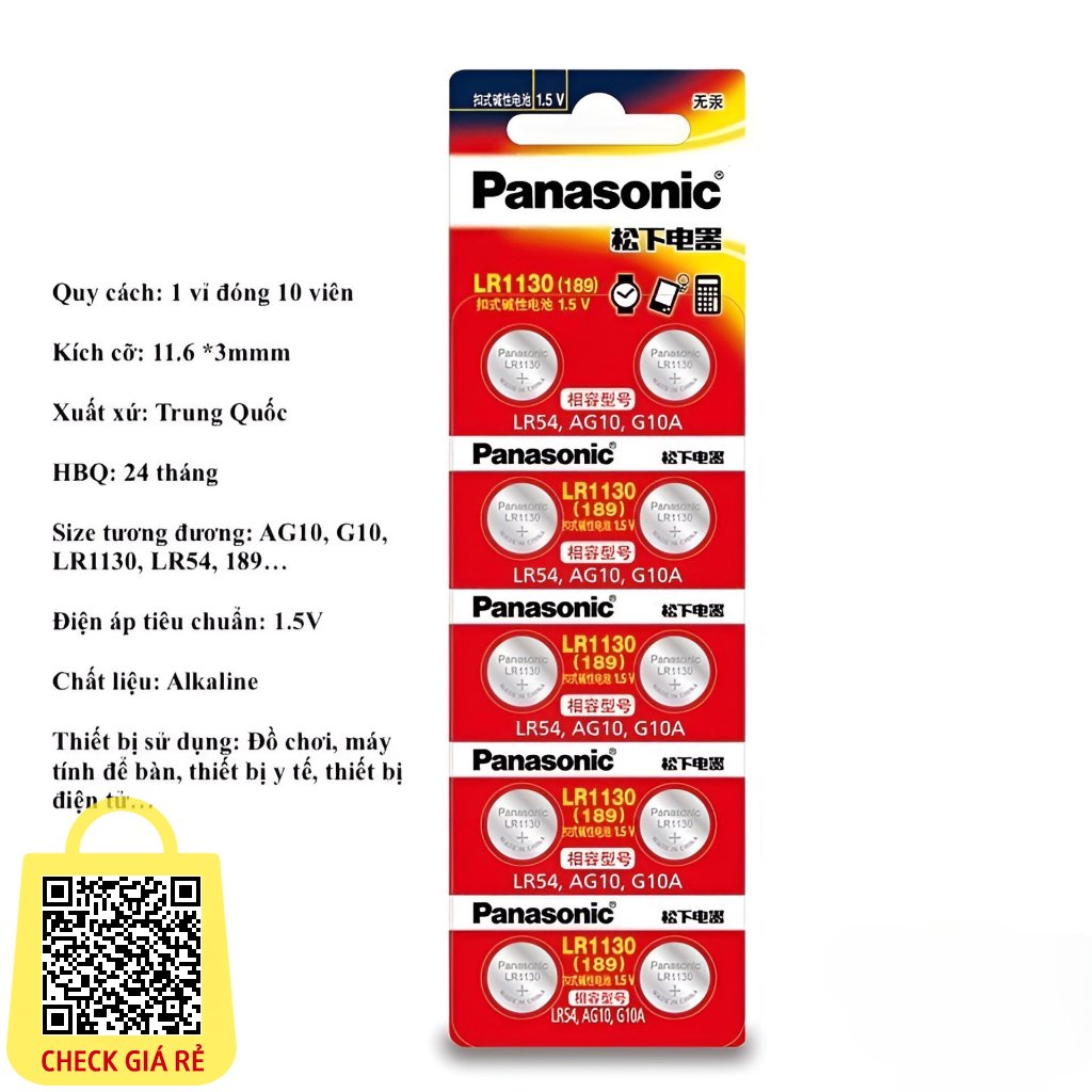 Pin AG10 LR1130 389 Panasonic vỉ đóng 10 viên thay máy tính Casio