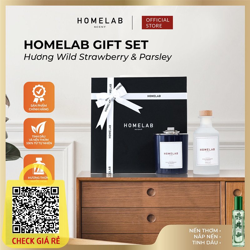 Qùa tặng cao cấp_HOMELAB GIFT SET - Nến thơm & tinh dầu khuếch tán WILD STRAWBERRY