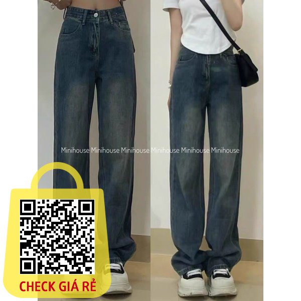 Quần jeans lưng cao ống rộng màu RETRO