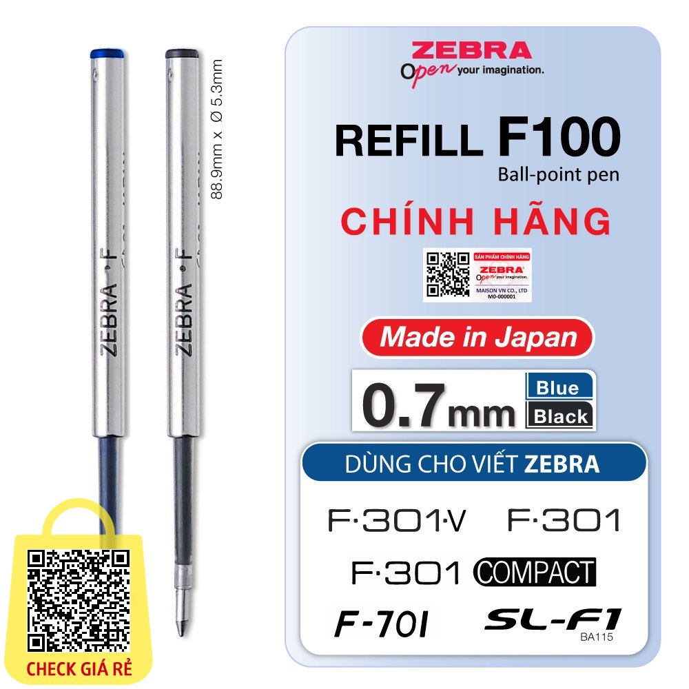 Ruột viết F100 0.7mm dùng cho F301 / F301V / F301compact / F701 / BA115 Zebra Nhật Bản [Chính hãng]