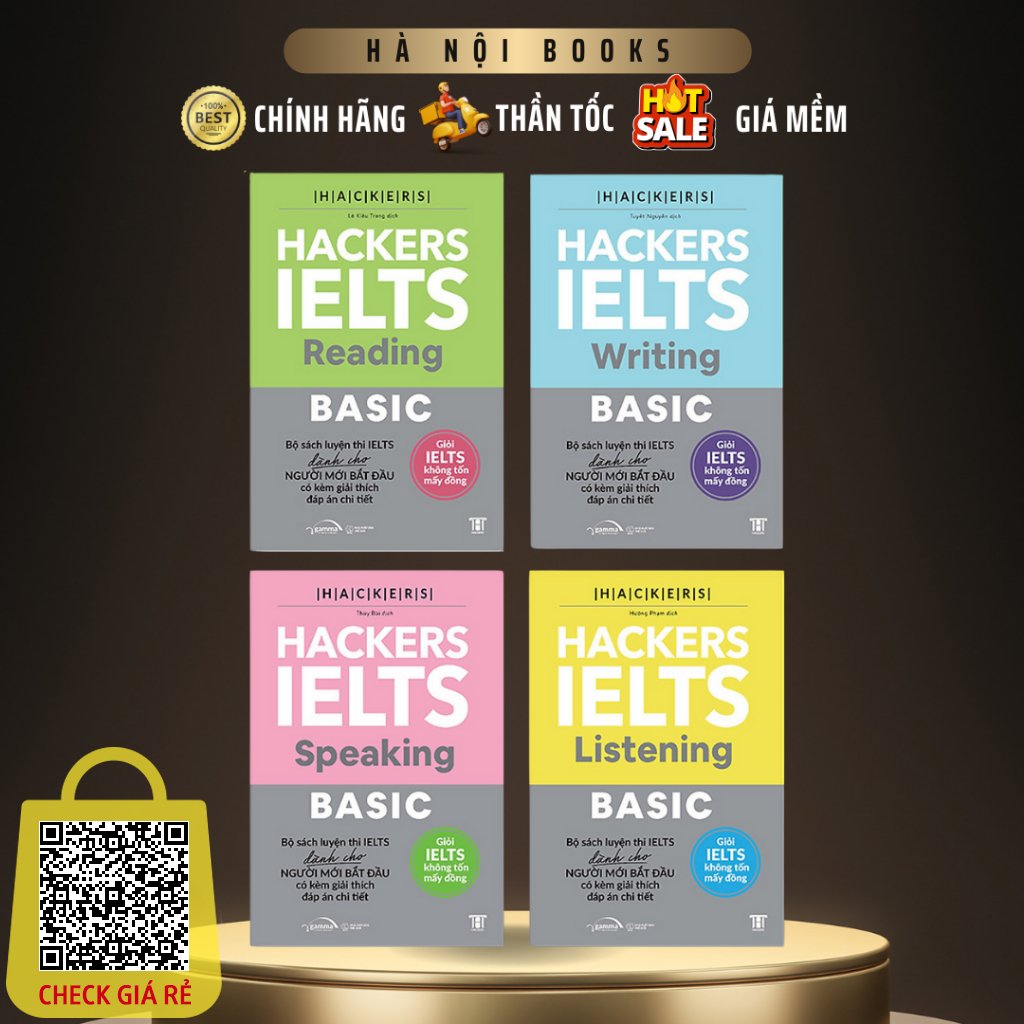 Sách 4 Sách Hackers IELTS Basic - Nền Tảng Bứt Phá 7.0 IELTS (Reading+Listening+Writing+Speaking) - Kèm AppAlphaBooks