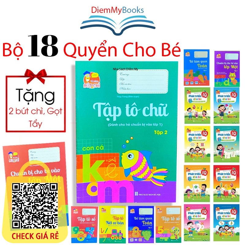 Sách- Bộ 18 Quyển Vở Tập Tô Chữ Luyện Viết Phát Triển IQ Cho Bé Tặng Kèm 2 Bút Chì+ Gọt+ Tẩy