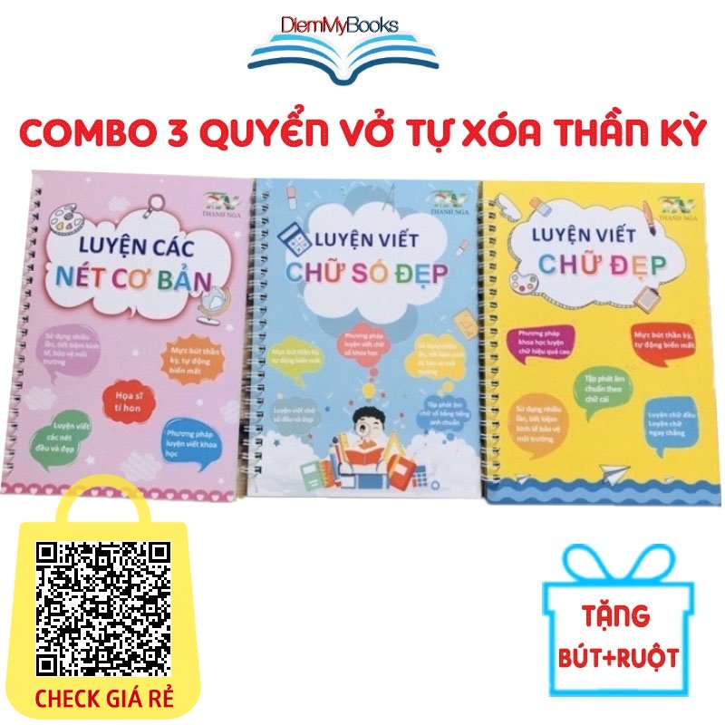 Sách Bộ 3 Quyển Vở Viết Thần Kỳ Luyện Viết Tập Tô Chữ Tự Xóa Cho bé Mầm Non Tặng 8 ruột +2 vỏ bút + 2 định vị cầm bút
