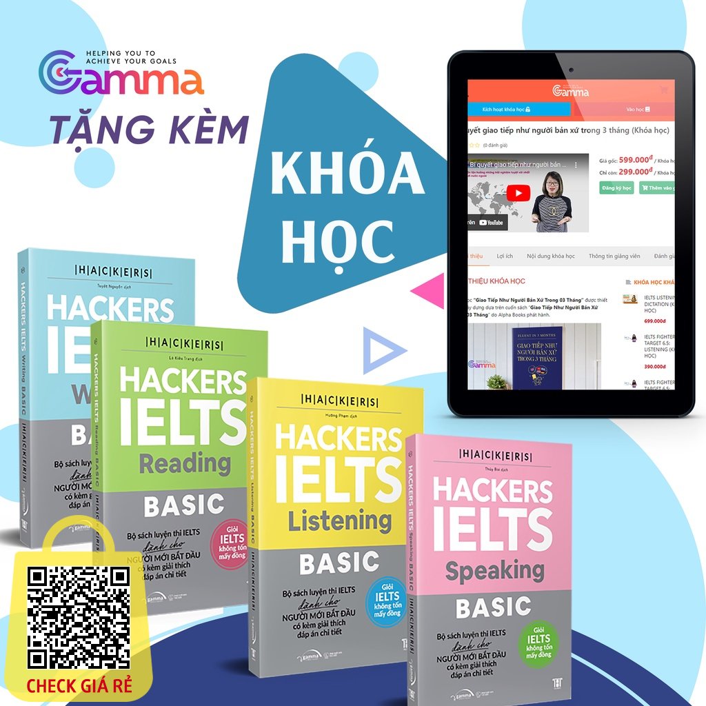 Sách Bộ 4 Cuốn Hackers IELTS Basic (Tặng file nghe + Khóa Hoc + Bookmark )