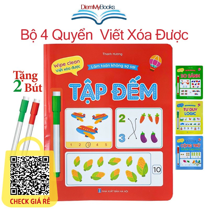 Sách Bộ 4 Quyển Làm Toán Không Sợ Sai Wipe Clean Viết Xóa Được Tặng Kèm 2 Bút Dành Cho Bé Từ 3-5 Tuổi