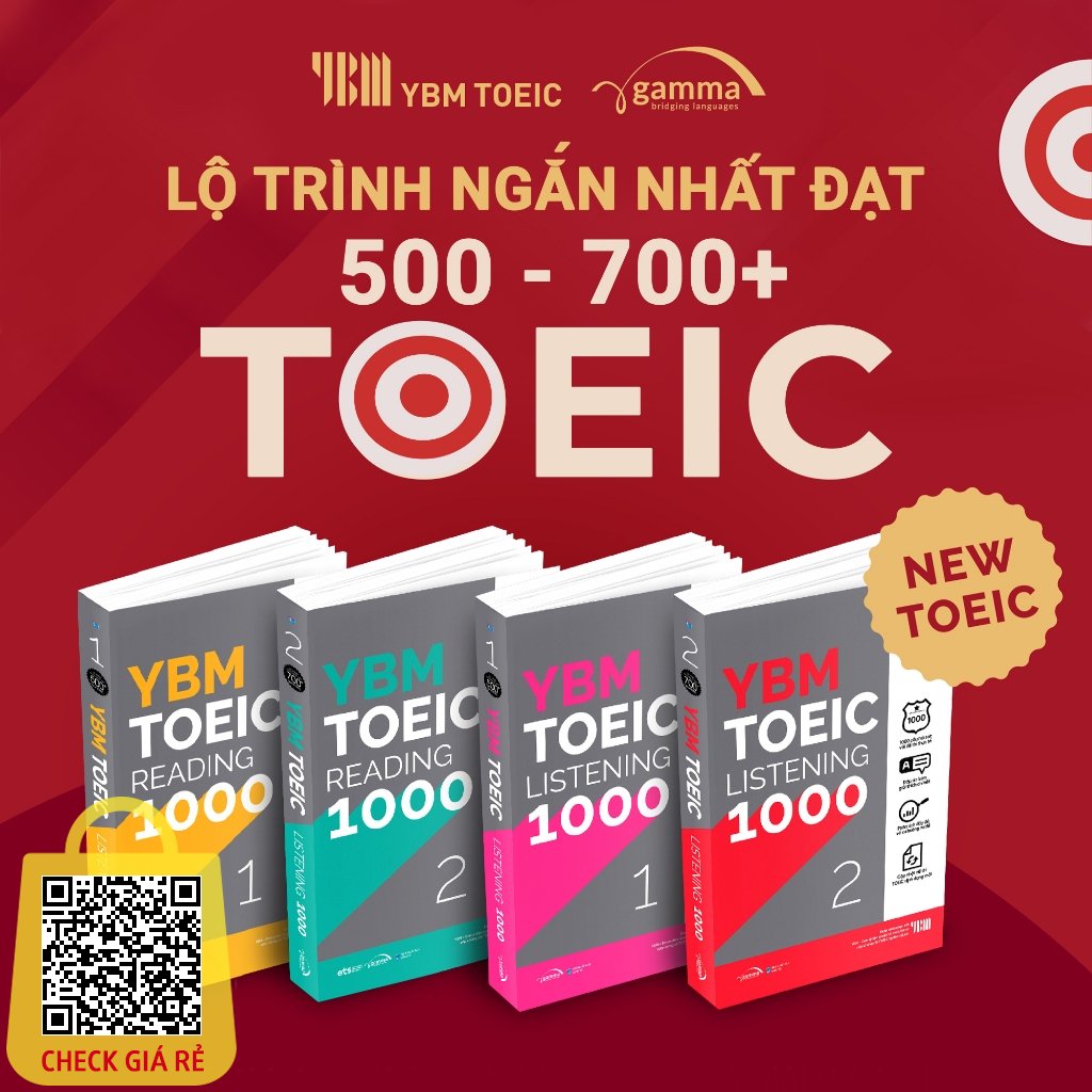 Sach: Le/Combo YBM TOEIC 1000 Listening + Reading Vol.1 & Vol.2 (Tron Bo 4 Cuon)