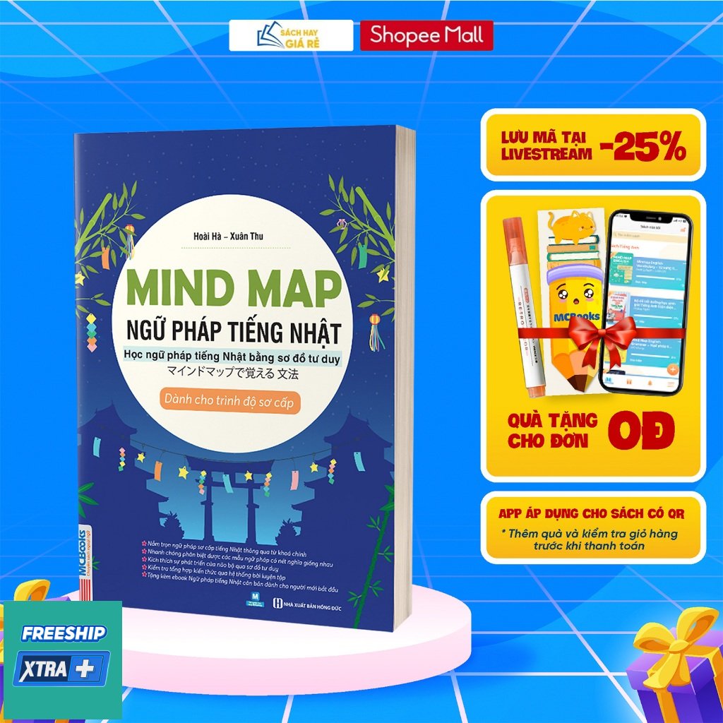 Sách Mindmap Ngữ pháp tiếng Nhật - Học ngữ pháp tiếng Nhật bằng sơ đồ tư duy - Dành cho trình độ sơ cấp