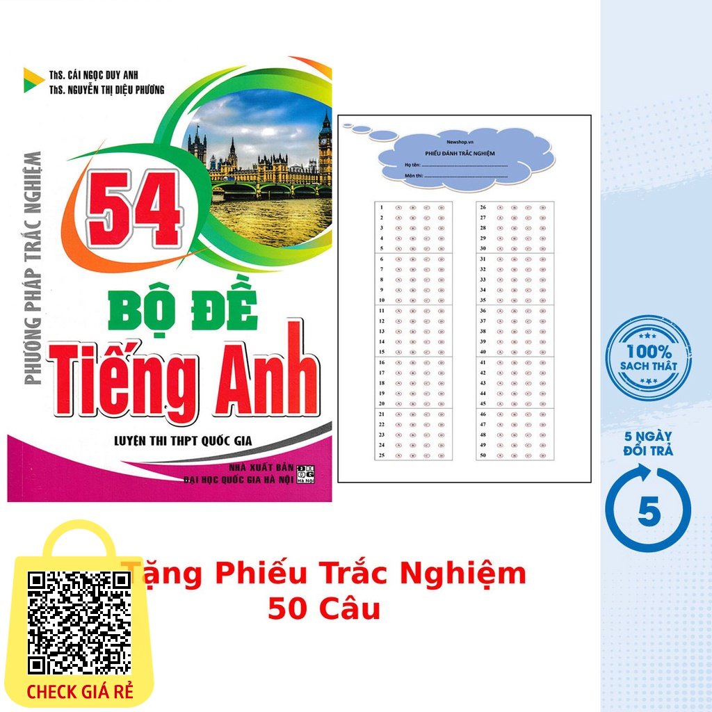 Sách Phương Pháp Trắc Nghiệm 54 Bộ Đề Tiếng Anh Luyện Thi THPT Quốc Gia + Tặng Phiếu Trắc Nghiệm 50 Câu (HA)