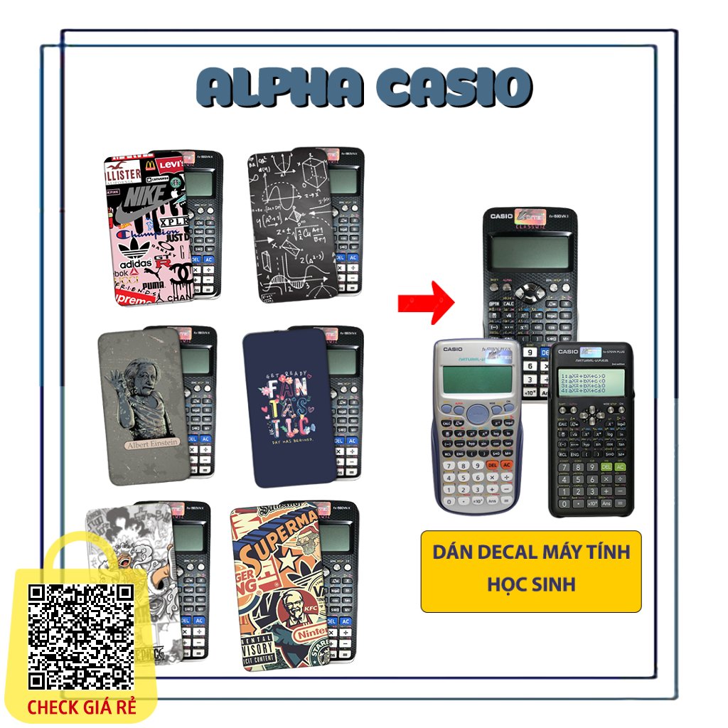 Skin miếng decal nắp ốp lưng dán máy tính casio fx 570vnplus fx 580cnx fx880 BTG Vinacal esplus các dòng máy tính bỏ túi