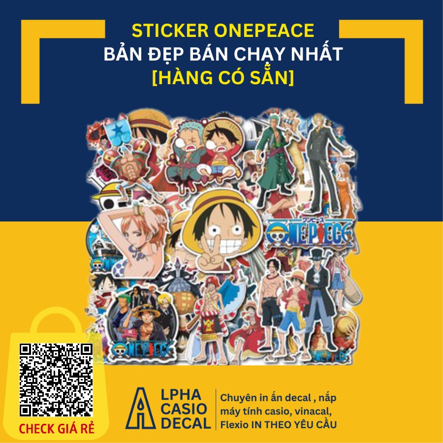 Sticker One Peace bản 2024 | Decal Vua Hải Tặc trang trí tất cả máy tính casio 580vnx 880 BTG, 570 laptop mũ bảo hiểm