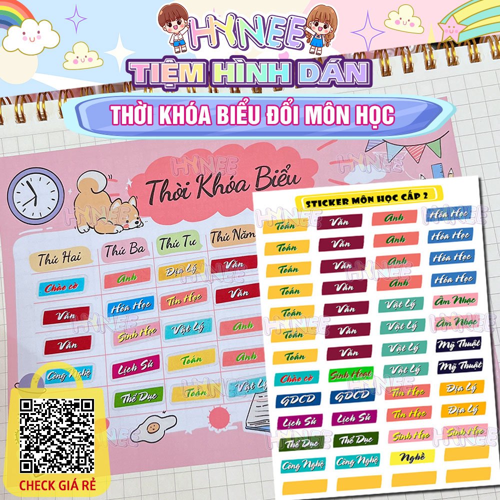 Thời Khóa Biểu Đổi Môn Học Sticker Môn Học Cấp1 - THCS - THPT - Chương Trình Mới Thời Khóa Biểu Bao Đổi HYNEE