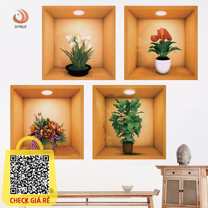 (Ygd) Hình Dán Trang Trí Minh Họa Miếng Dán Tường Tự Dính PVC Phòng Khách Tường Pediments Cây Hoa Đề Can Dán Tường